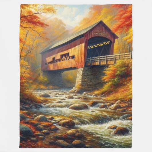 klassische Herbstbrücke Fleecedecke (Vorderseite)