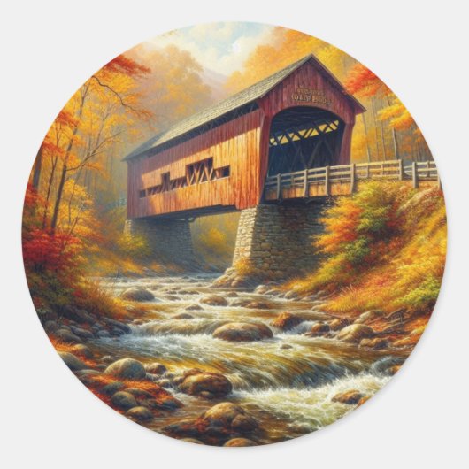 klassische Herbstbrücke Runder Aufkleber (Vorderseite)