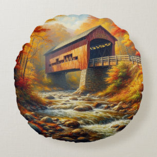 klassische Herbstbrücke Rundes Kissen
