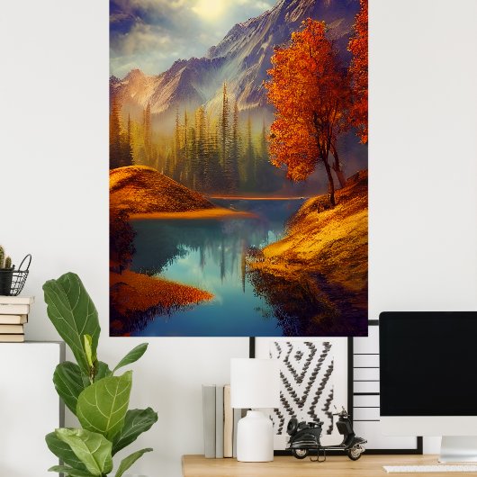 Klassische Herbstgebirge Blätter von Krimson Poster (Heimbüro)