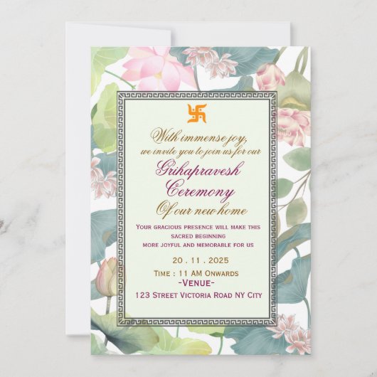 Klassische Hinduistische Griha Pravesh-Einladung Einladung (Vorderseite)