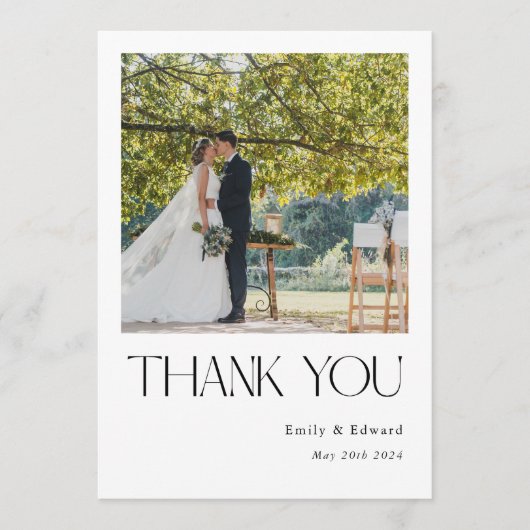 Klassische Hochzeit des modernen Fotos Dankeskarte (Vorderseite)