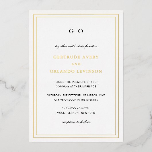 Klassische Hochzeit Folieneinladung (Vorderseite)