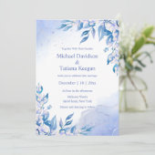klassische Hochzeit in Aquarellblau Einladung (Stehend Vorderseite)