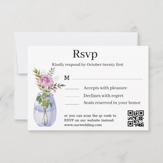 Klassische Hochzeit in Aquarellfarbe Rosa RSVP Karte (Vorderseite)