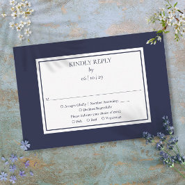 Klassische Hochzeit in Blau und Weiß RSVP Karte