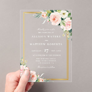Klassische Hochzeit in Gold und Rosa Acryleinladungen