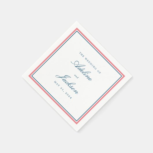 Klassische Hochzeit in Rosa und Marinebranche Serviette (Ecke)