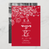 Klassische Hochzeit in Rot Einladung (Vorne/Hinten)