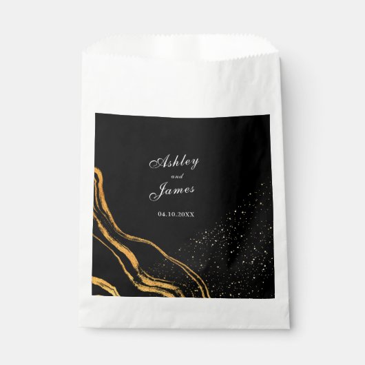 Klassische Hochzeit in Schwarz und Gold Geschenktütchen (Vorderseite)
