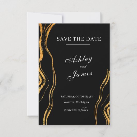 Klassische Hochzeit in Schwarz und Gold Save The Date (Vorderseite)