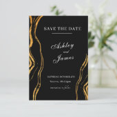 Klassische Hochzeit in Schwarz und Gold Save The Date (Stehend Vorderseite)