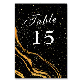 Klassische Hochzeit in Schwarz und Gold Tischnummer