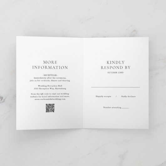 Klassische Hochzeit in Schwarz und Weiß Einladung (Innenseite)