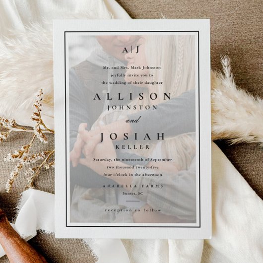 Klassische Hochzeit in Schwarz-Weiß-Foto Einladung