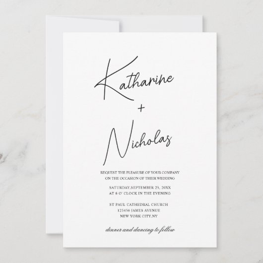 Klassische Hochzeit in Schwarzweiß Einladung (Vorderseite)