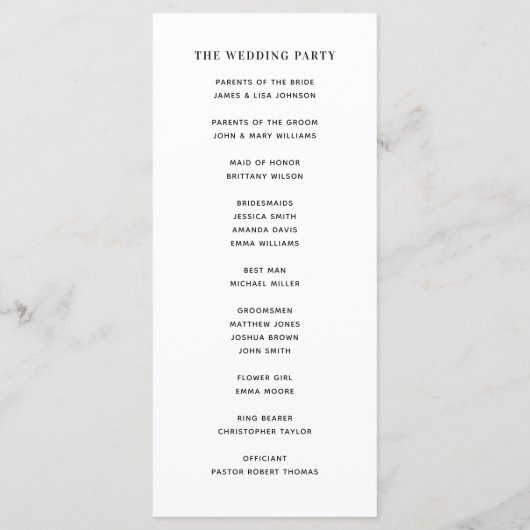 Klassische Hochzeit in Schwarzweiß Programm (Rückseite)