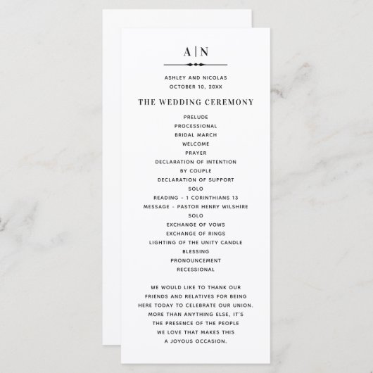 Klassische Hochzeit in Schwarzweiß Programm (Vorne/Hinten)