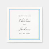 Klassische Hochzeit mit blauer und grüner Grenze Serviette (Vorderseite)