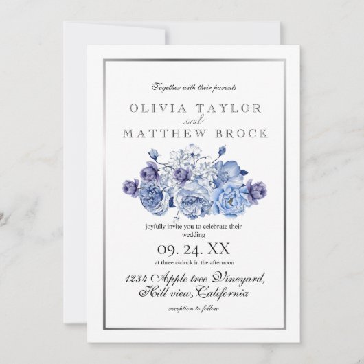 Klassische Hochzeit mit Flora Einladung (Vorderseite)