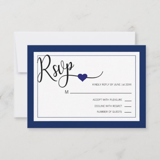 Klassische Hochzeit mit modernem Navy Blue & White RSVP Karte (Vorderseite)