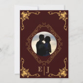 Klassische Hochzeit mit rotem Foto Einladung (Rückseite)