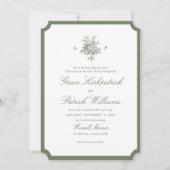 Klassische Hochzeit mit Salbeigrünem Rand-Monogram Einladung (Vorderseite)
