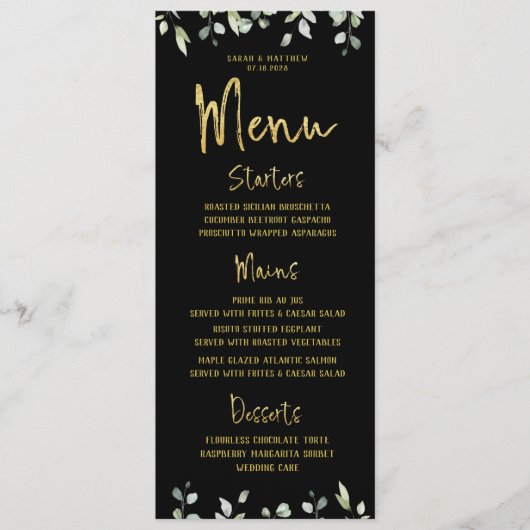 Klassische Hochzeit mit Schwarz-Gold-Script Menükarte (Vorderseite)