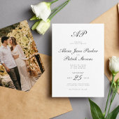 Klassische Hochzeit mit Schwarz-weißem Skript-Mono Einladung