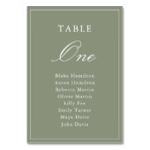 Klassische Hochzeit mit staubgrüner Schrift Tischnummer (Vorderseite)
