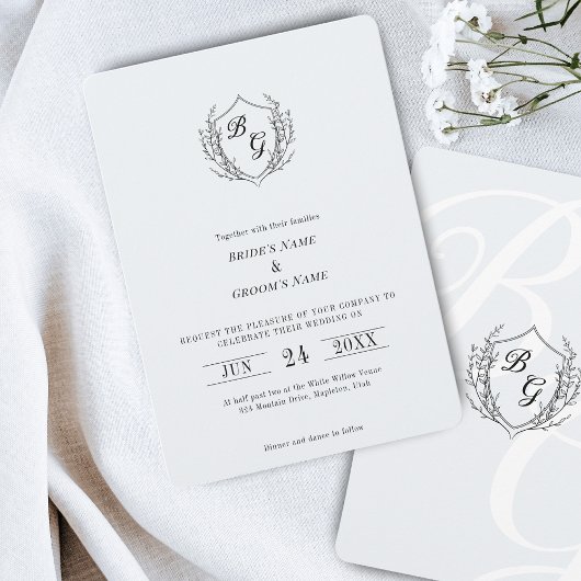 Klassische Hochzeit mit Vintagem Wappen Einladung