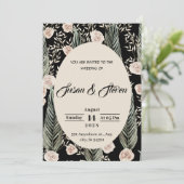 Klassische Hochzeit, rosa Rosen, Beige, grünes Bla Einladung (Stehend Vorderseite)