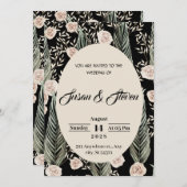 Klassische Hochzeit, rosa Rosen, Beige, grünes Bla Einladung (Vorne/Hinten)