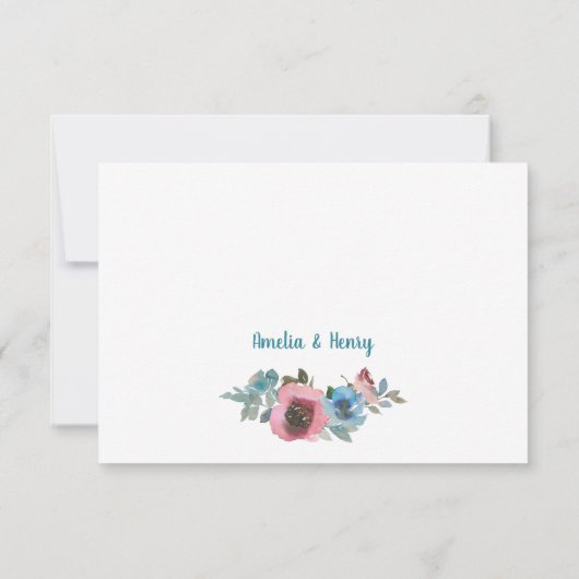 Klassische Hochzeit von Blauen und rosa Wasserfarb RSVP Karte (Rückseite)