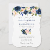 Klassische Hochzeit von Blauer Rosa Einladung (Vorderseite)