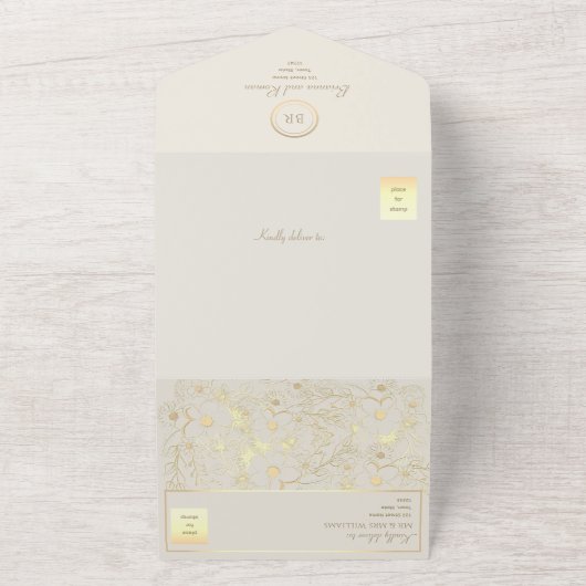 Klassische Hochzeit von Elfenbein und Gold All In One Einladung (Außenbereich)