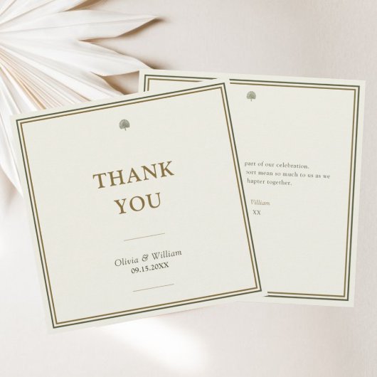 Klassische Hochzeit von Elfenbein- und Goldbotscha Dankeskarte