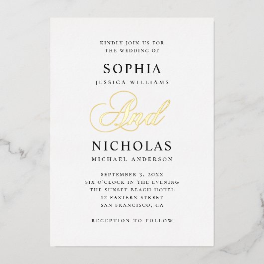 Klassische Hochzeit von Goldkalligraphie Folieneinladung (Vorderseite)