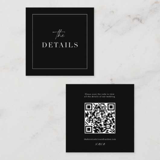 Klassische Hochzeitdetails - Scan QR-Code-Karte Quadratische Visitenkarte (Vorne/Hinten)