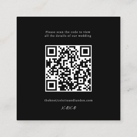 Klassische Hochzeitdetails - Scan QR-Code-Karte Quadratische Visitenkarte (Rückseite)