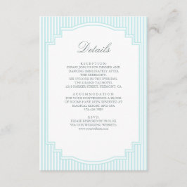 Klassische Hochzeitsdetails in pastellblauen Strei Begleitkarte