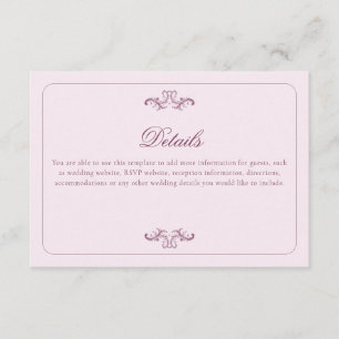 Klassische Hochzeitsdetails in Rosa Begleitkarte