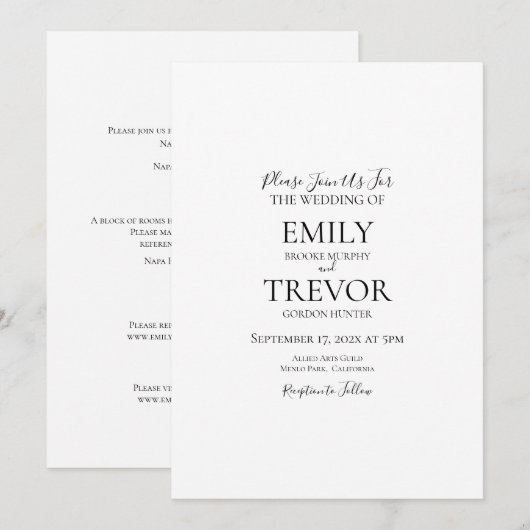 Klassische Hochzeitseinladung (Vorne/Hinten)