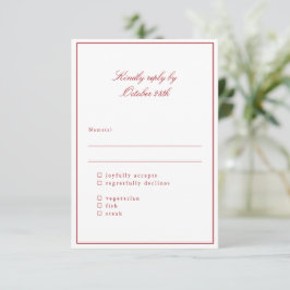 Klassische Hochzeitsmahlzeit-Wahl mit roter Umrand RSVP Karte