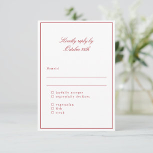 Klassische Hochzeitsmahlzeit-Wahl mit roter Umrand RSVP Karte