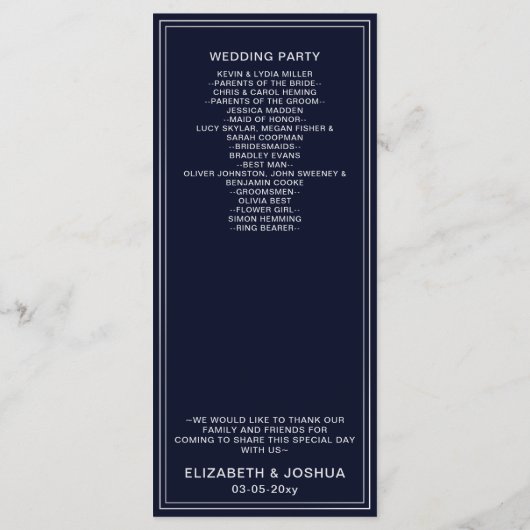 Klassische Hochzeitsprogramme für die Marine Programm (Rückseite)