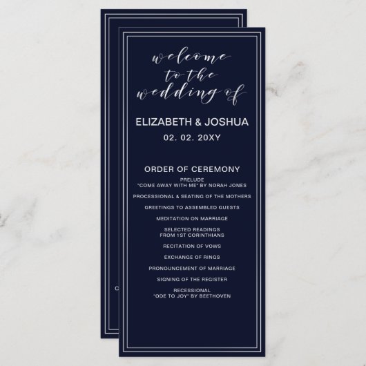 Klassische Hochzeitsprogramme für die Marine Programm (Vorne/Hinten)