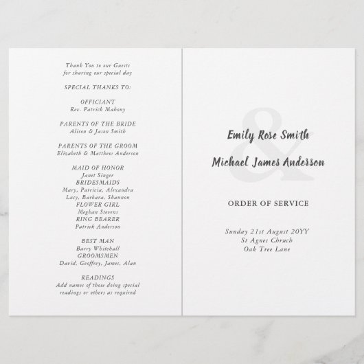 Klassische Hochzeitsprogrammordnung - Blk/Was (Vorderseite)