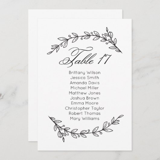 Klassische Hochzeitssitzkarte. Tabelle 17 Einladung (Vorne/Hinten)