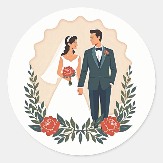 Klassische Hochzeitssymbole Runder Aufkleber (Vorderseite)